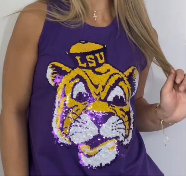 Lsu Vintage Tiger (Licensed) | Women's Sequin Tank Purple