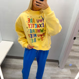 Reversible Graphic Mock-Neck Crop Sweatshirt Yellow