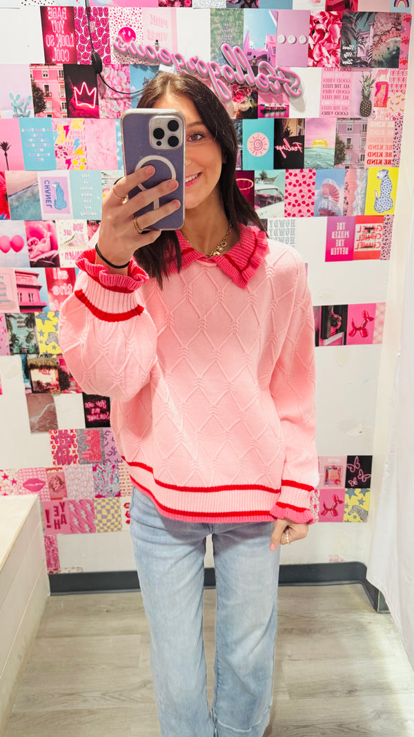 You Have My Heart Pink Diamond Cable Knit Sweater