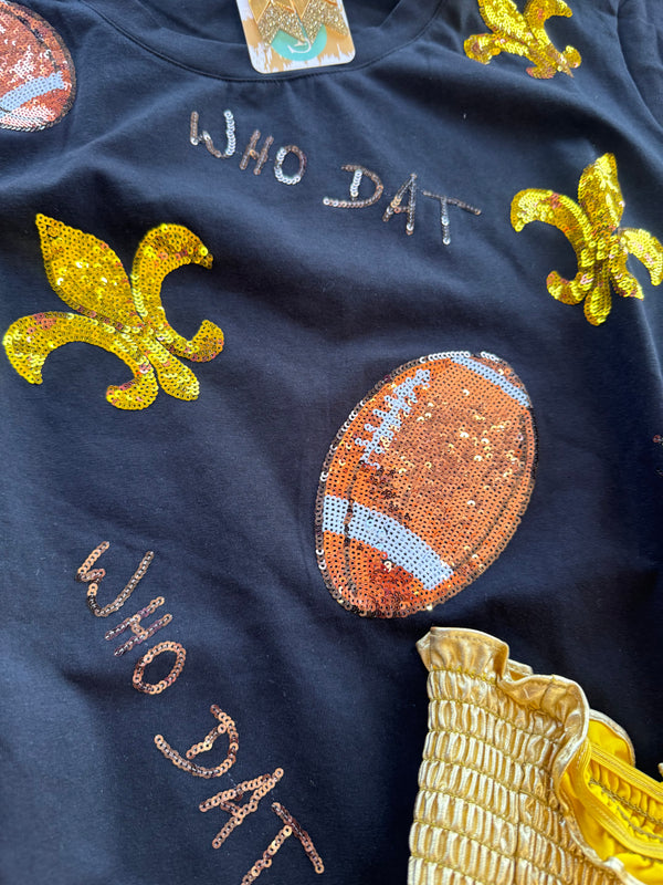 Black And Gold Sequin Football Top