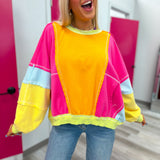 Catching Eyes Bright Colorful Pullover - Hot Pink Orange Lime