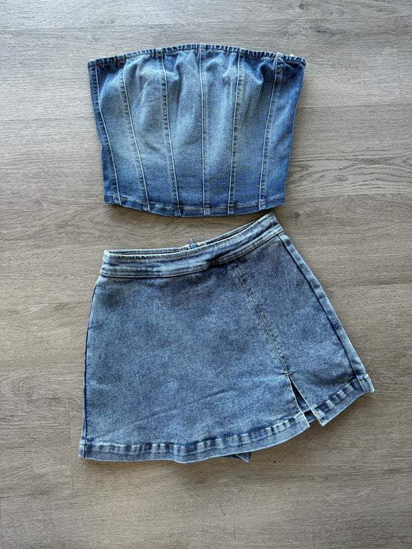 Denim Strapless Top - Medium Wash