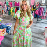 Bright Floral Dreams Dress Mint