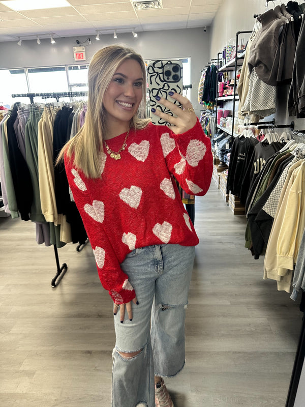 Red and White Heart Sweater