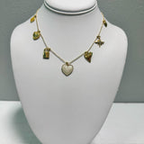 Heart and Lock Multiple Charms Beaded Chain Necklace