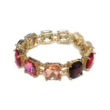 Multi Crystal Square and Gold Stretch Bracelet