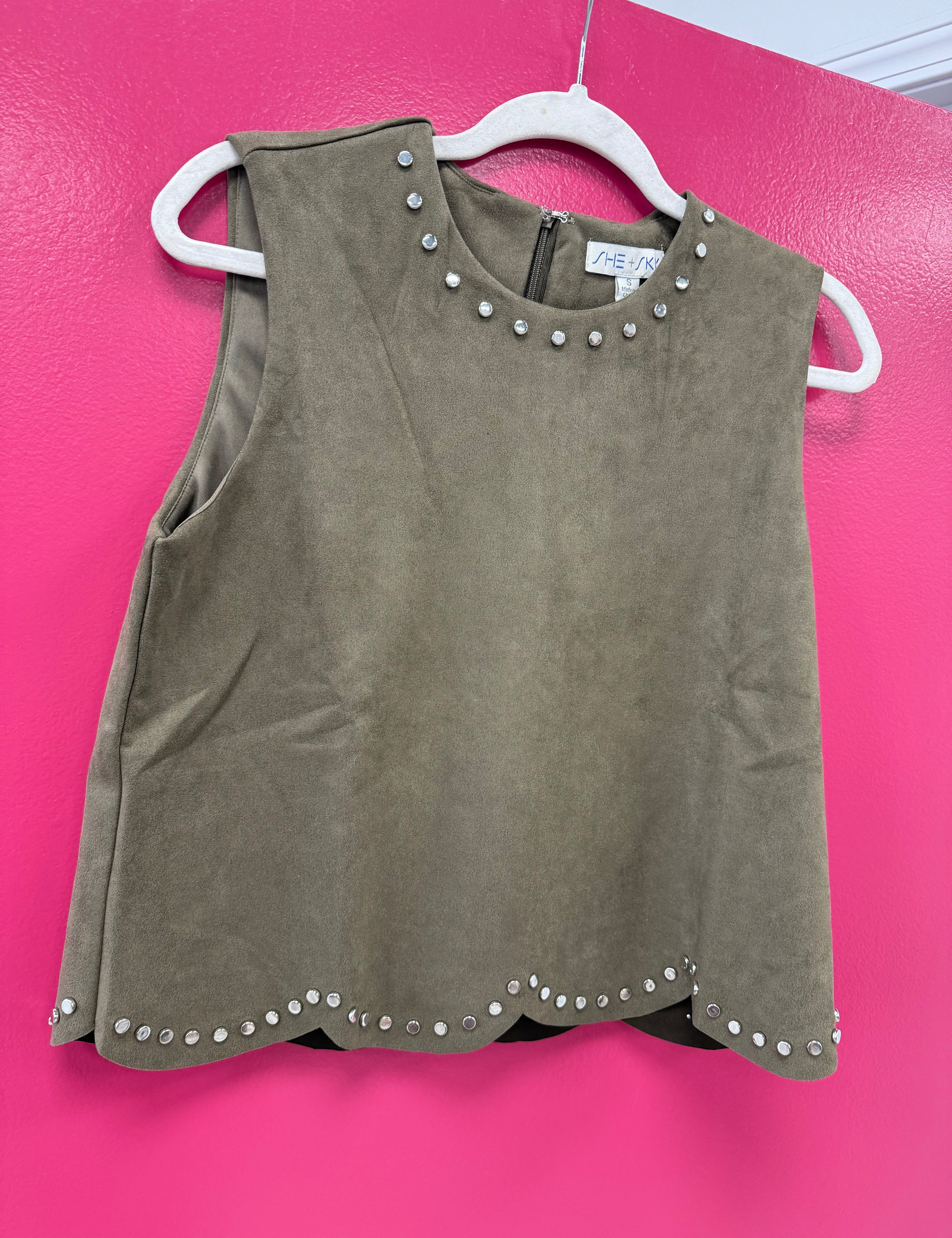 The Edge of Fall Studded Scallop Hem Top