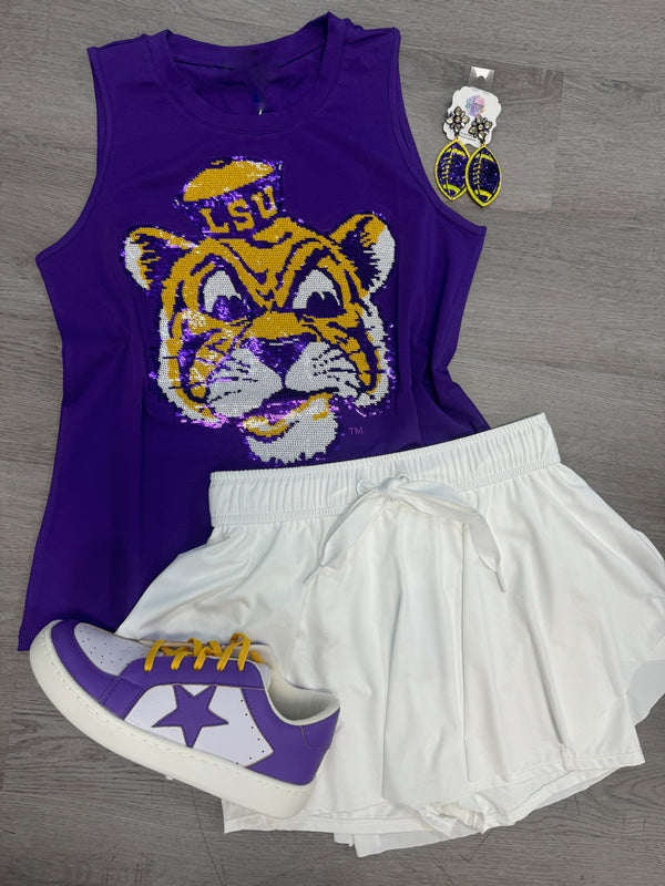 Lsu Vintage Tiger (Licensed) | Women's Sequin Tank Purple