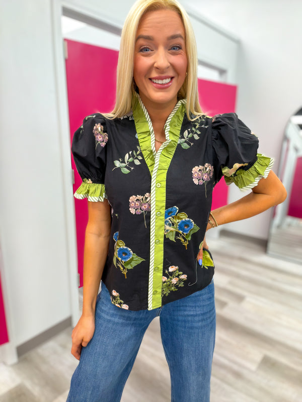 Pressed Petals Blouse- Black