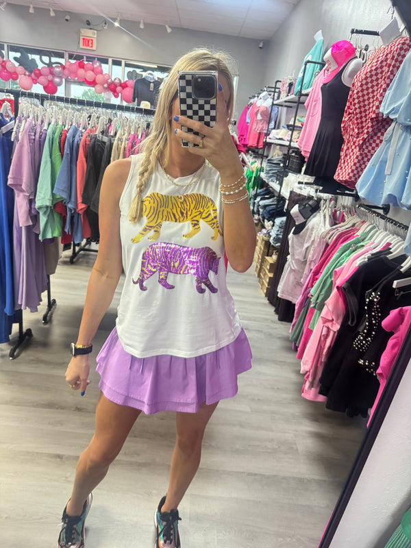 Triple Tiger | Women's Sequin Design Tank White