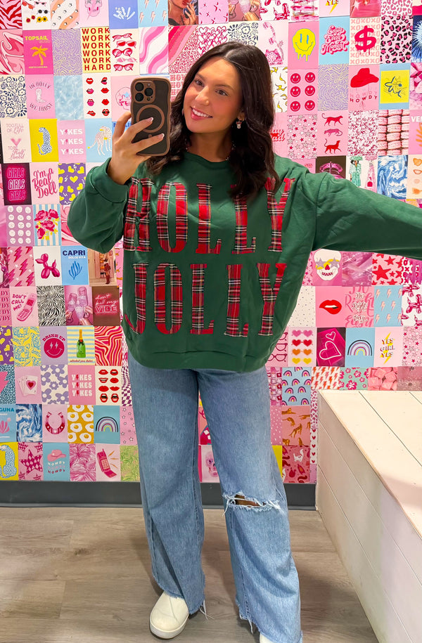 BLACK FRIDAY | Christmas Plaid Holly Jolly Lettering Sweatshirt