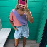 Color Block Lavender Pink Coral Top