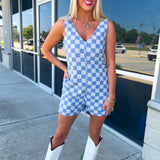 Check Me Out Blue Checkered Romper