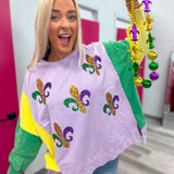 Sequin Fleur De Lis Mardi Gras Sweatshirt Top