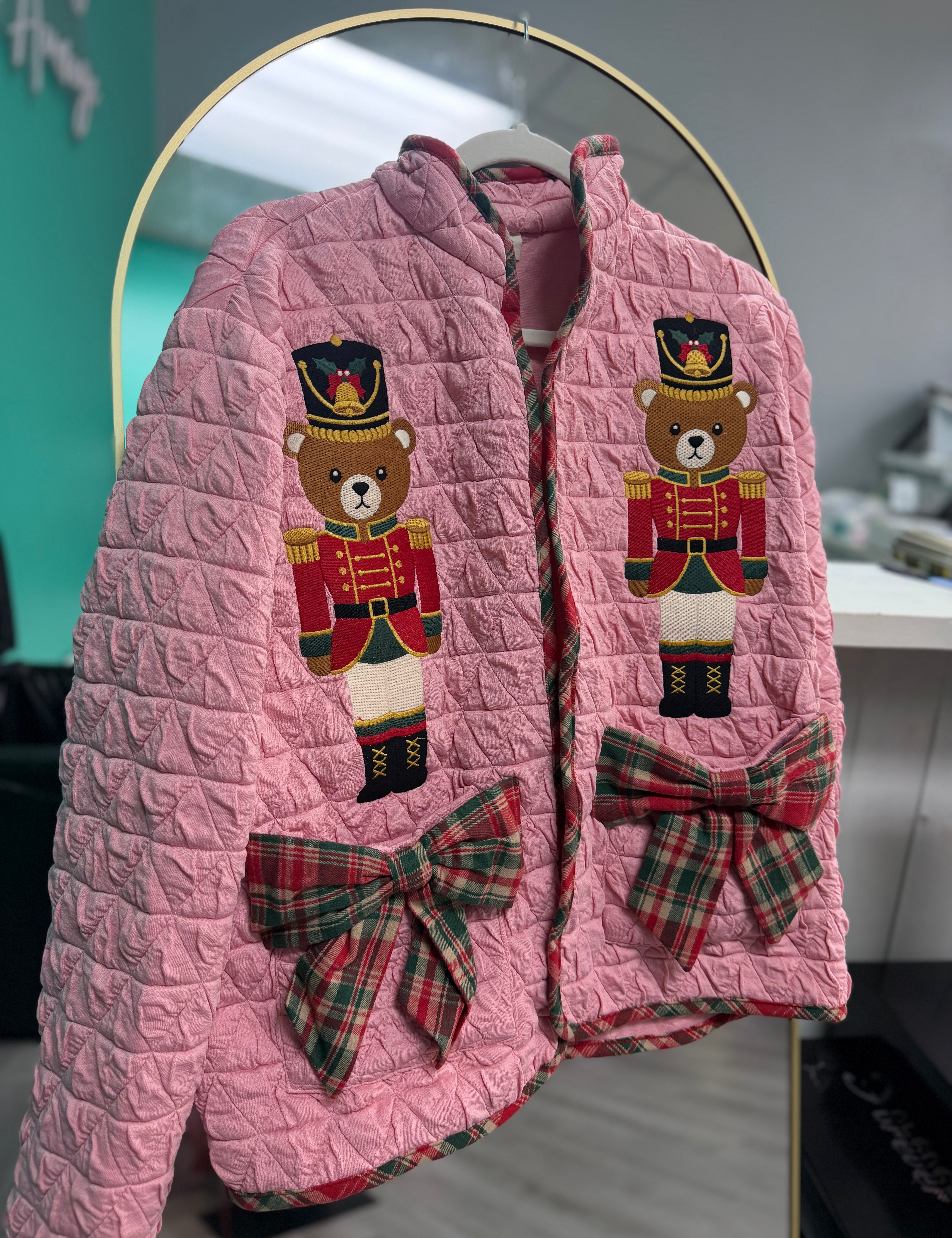 Cozy Up With Me Teddy Bear Christmas Quilted Shacket