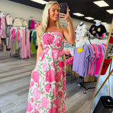 Strapless Floral Maxi Dress with Convertible Scarf | Pink