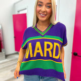 Mardi Gras Lettering Varsity Sweater Top