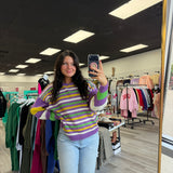 Here for the Beads Mardi Gras Striped Sweater Purple