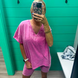 Here We Go - V Neck and Biker Short Set Pink