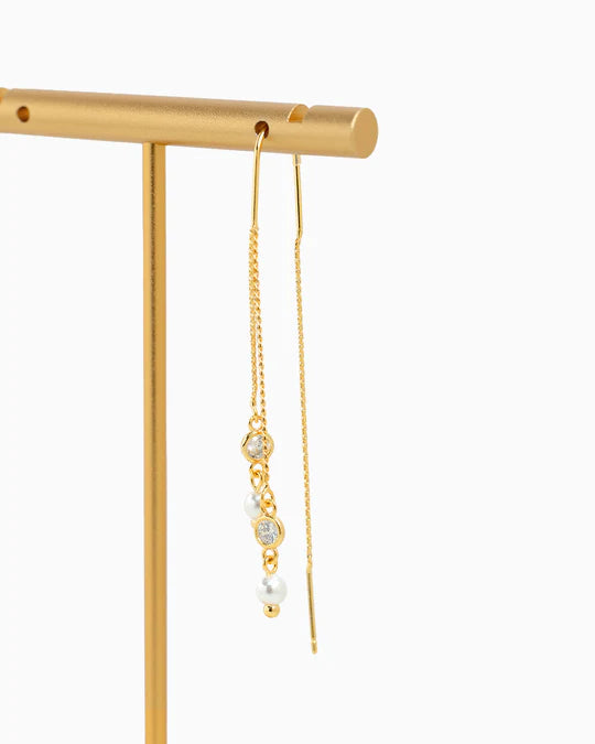 Pearl Crystal Duo Drop Threader Earrings