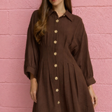 Pleated Dress with Gold Buttons