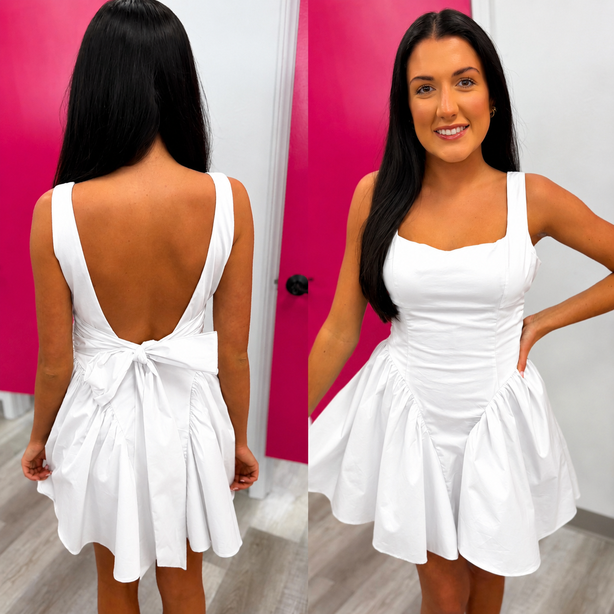 For Me Poplin Back Ribbon Mini Dress White