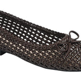 Woven Lattice Ballet Flats with Ribbon Bow Deta