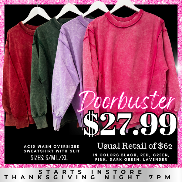 BLACK FRIDAY | Acid Wash F/terry Exposed-seam Sweatshirt TW-5249A