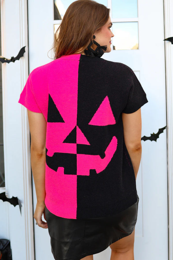 Pink Pumpkin Short Sleeve Sweater