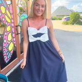 Double Bow Navy Midi Dress