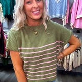 My Story Striped Sweater - Green and Pink