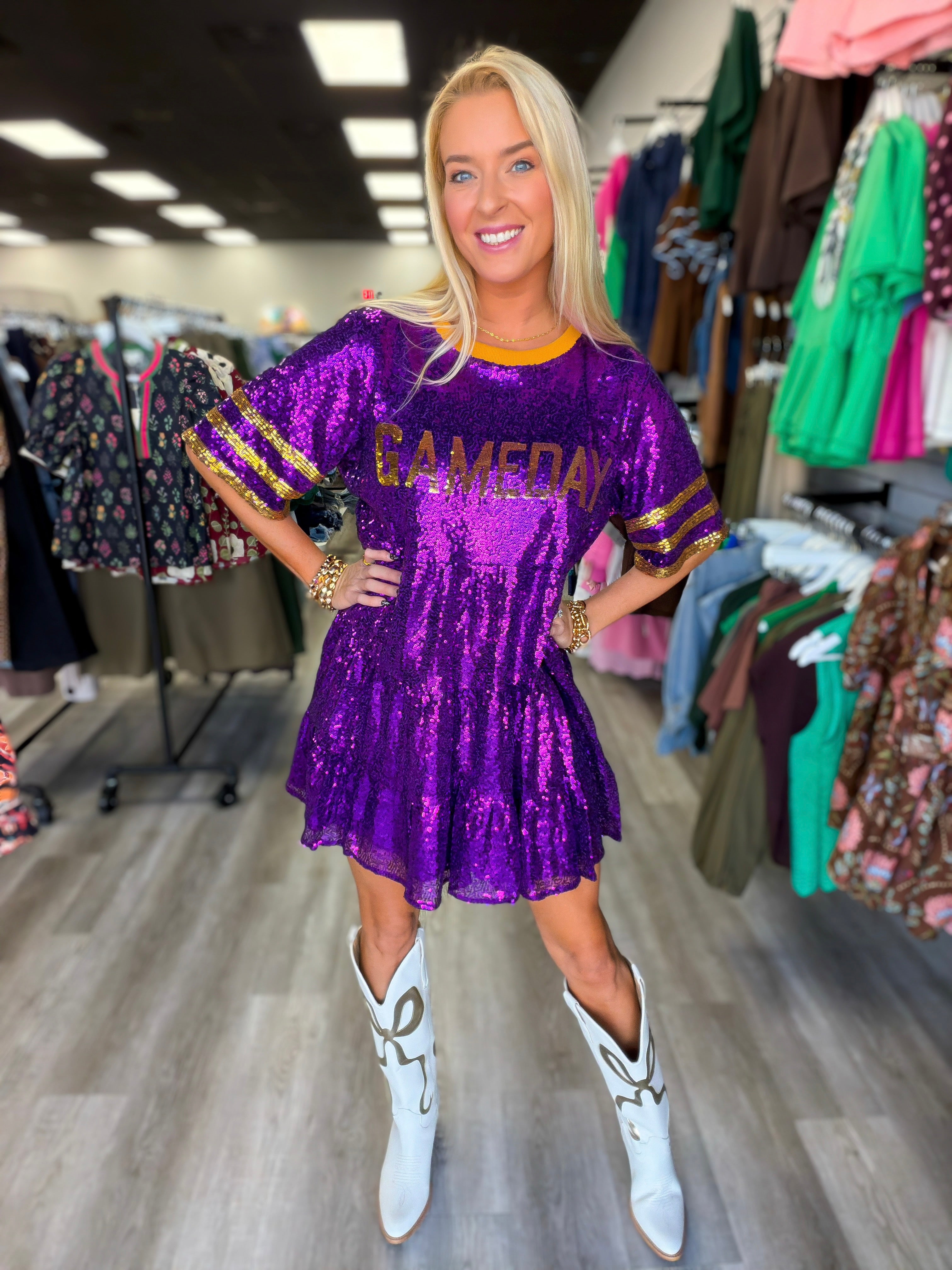 Purple and Gold Sequin Gameday Dress