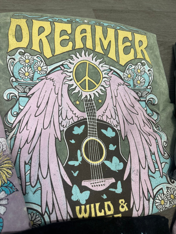 Dreamer Rock N Roll Olive Tee