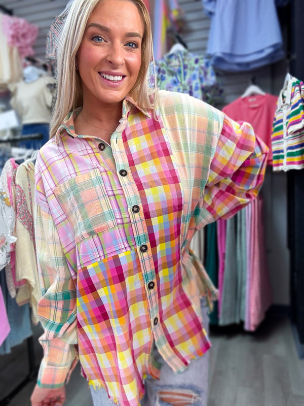 Colorburst  Distressed Flannel Top