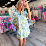 Blue and Yellow Floral Denim Dress