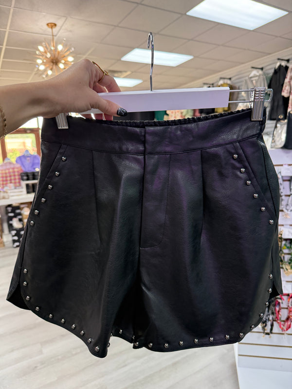 Faux Leather Shorts with Studs | Black