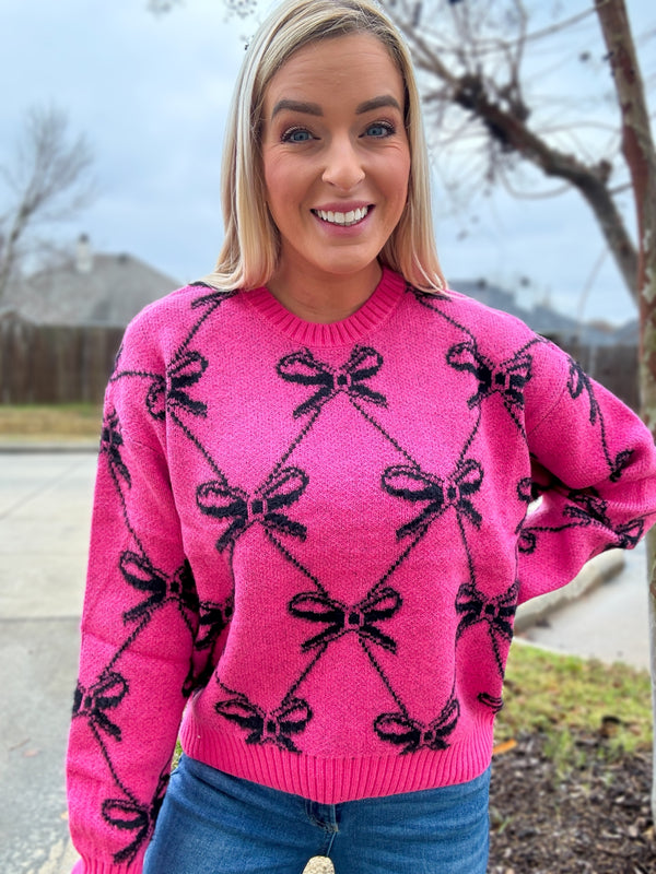 Bow Sweater Pink and Black