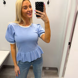 Chambray Lettuce Trim Top