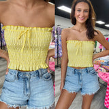 Yellow White Strapless Top