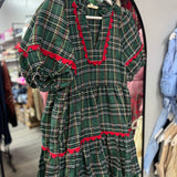 Plaid Scallop Detail Dress - Green
