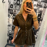 Howdy Babe Brown Denim Romper