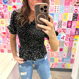 Black and White Polka Dot Collar Top