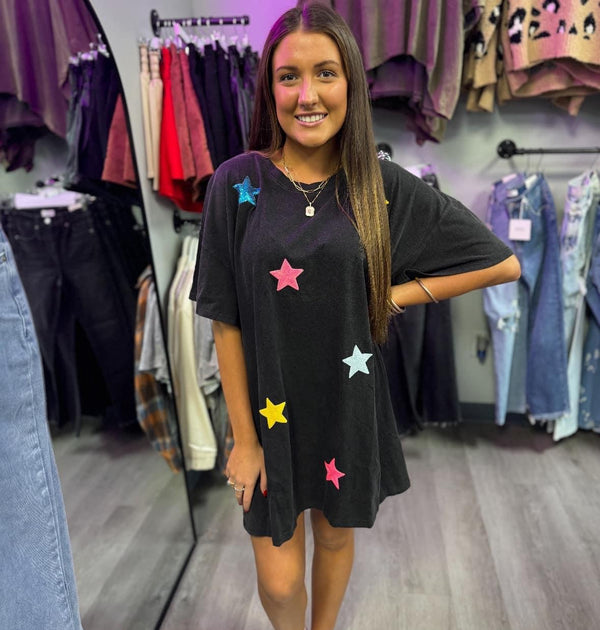 Star In The Sky Sequin Star T-Shirt Dress