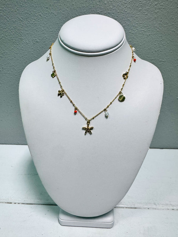 Gold Starfish Multi Charm Necklace