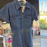 Heading Your Way Washed Denim Romper