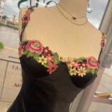 High Confidence Floral Trim Satin Dress