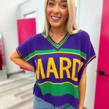 Mardi Gras Lettering Varsity Sweater Top