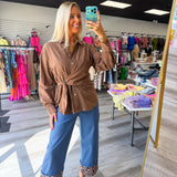 All Tied Up Pinstripe Blouse