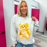 Vintage Blush Teddy Graphic Crewneck on Ash Gray