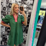 Chic Contrast Collar Dress | Green Rust Pink
